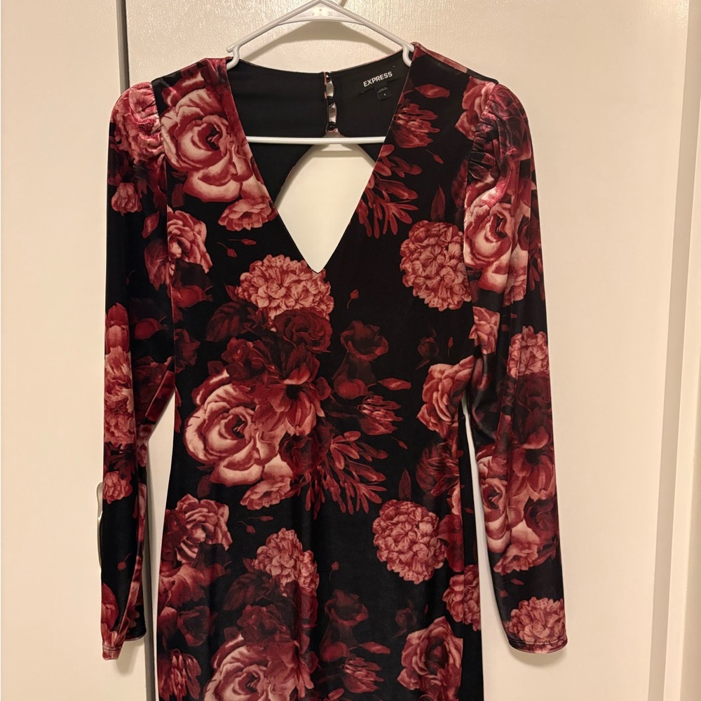 Express Black and Pink Floral Long Sleeve Dress
